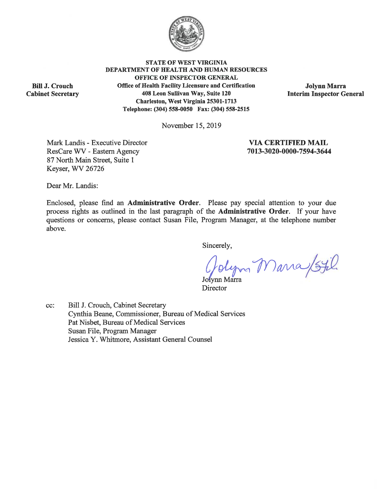 Agency Administrative Order — original, non-compliant version