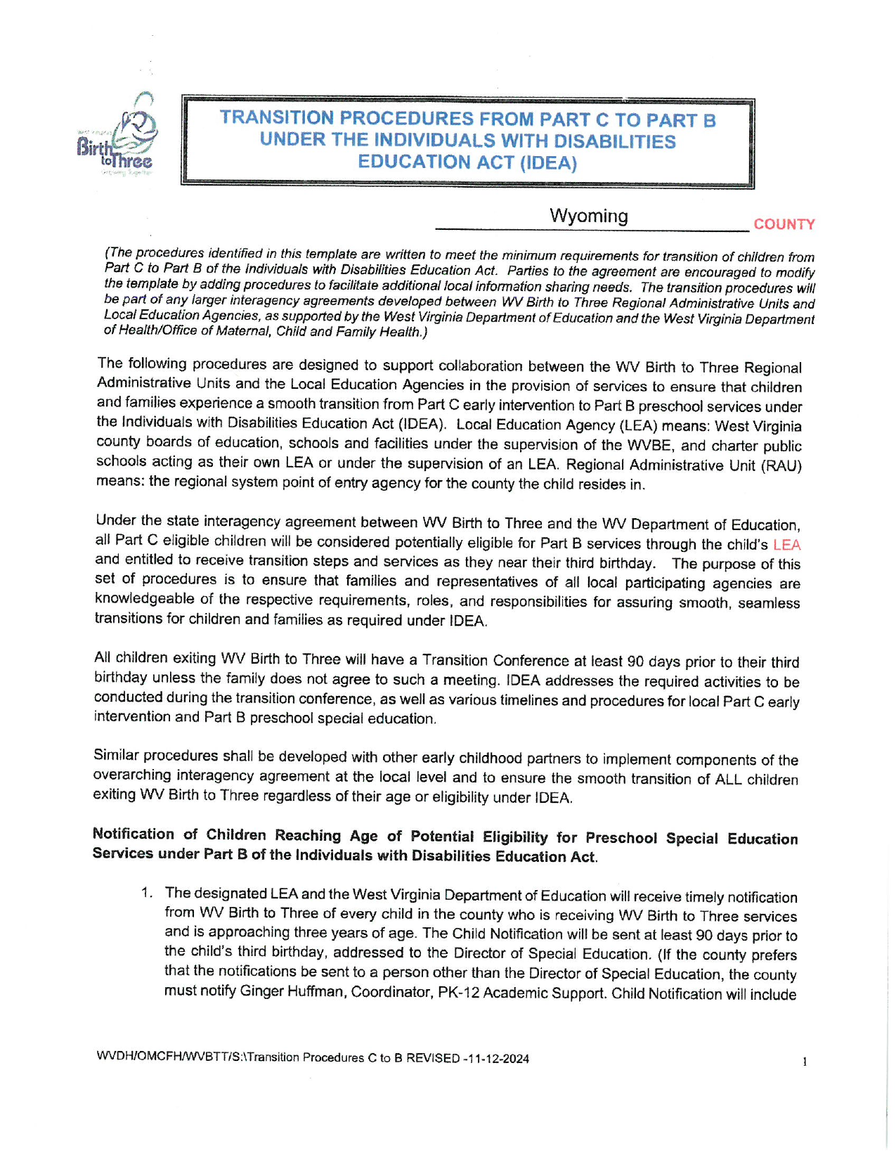 Wyoming County Transition Procedures — remediated, compliant version